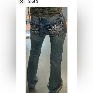 Women's Platinum Plush Jeans - Rhinestone Pistol Design